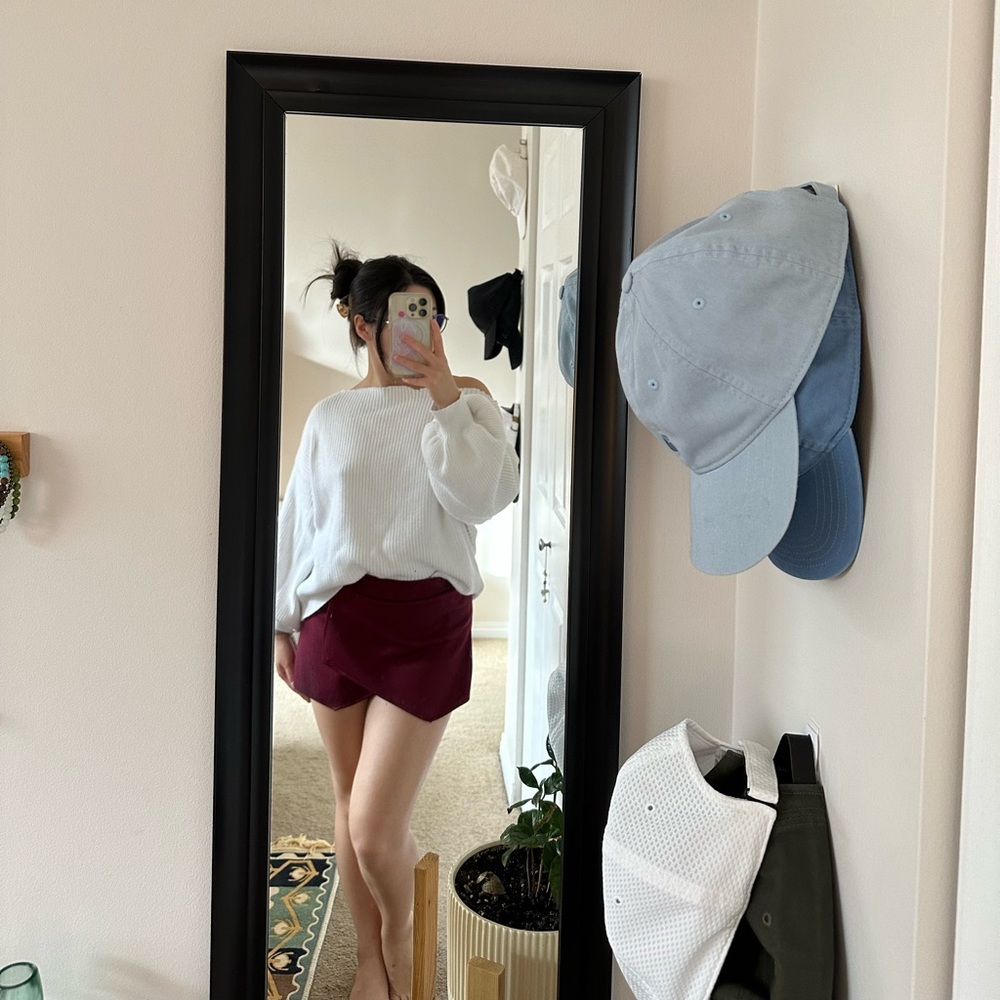 Burgundy Wine Red Mini Skort Midrise